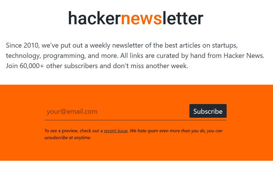 Hacker Newsletter, a Tech newsletter