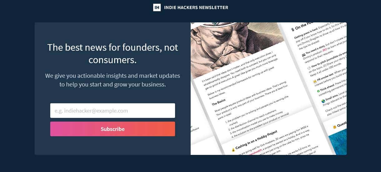 Indie Hackers, a Business newsletter