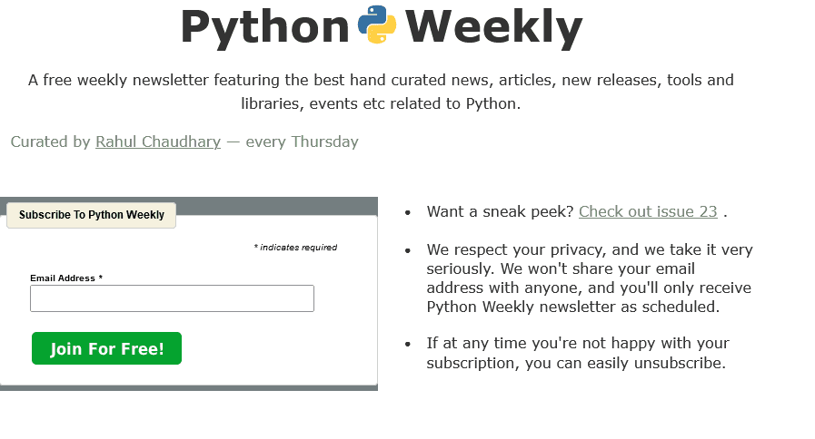 Python Weekly, a Tech newsletter