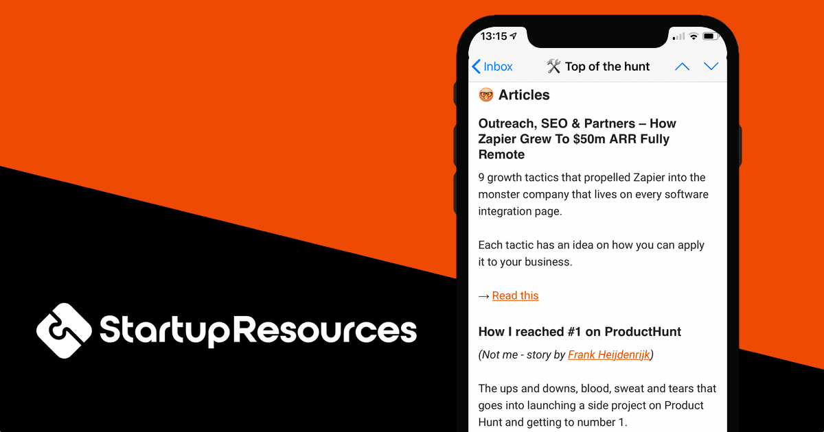 Startup Resources, a Marketing newsletter