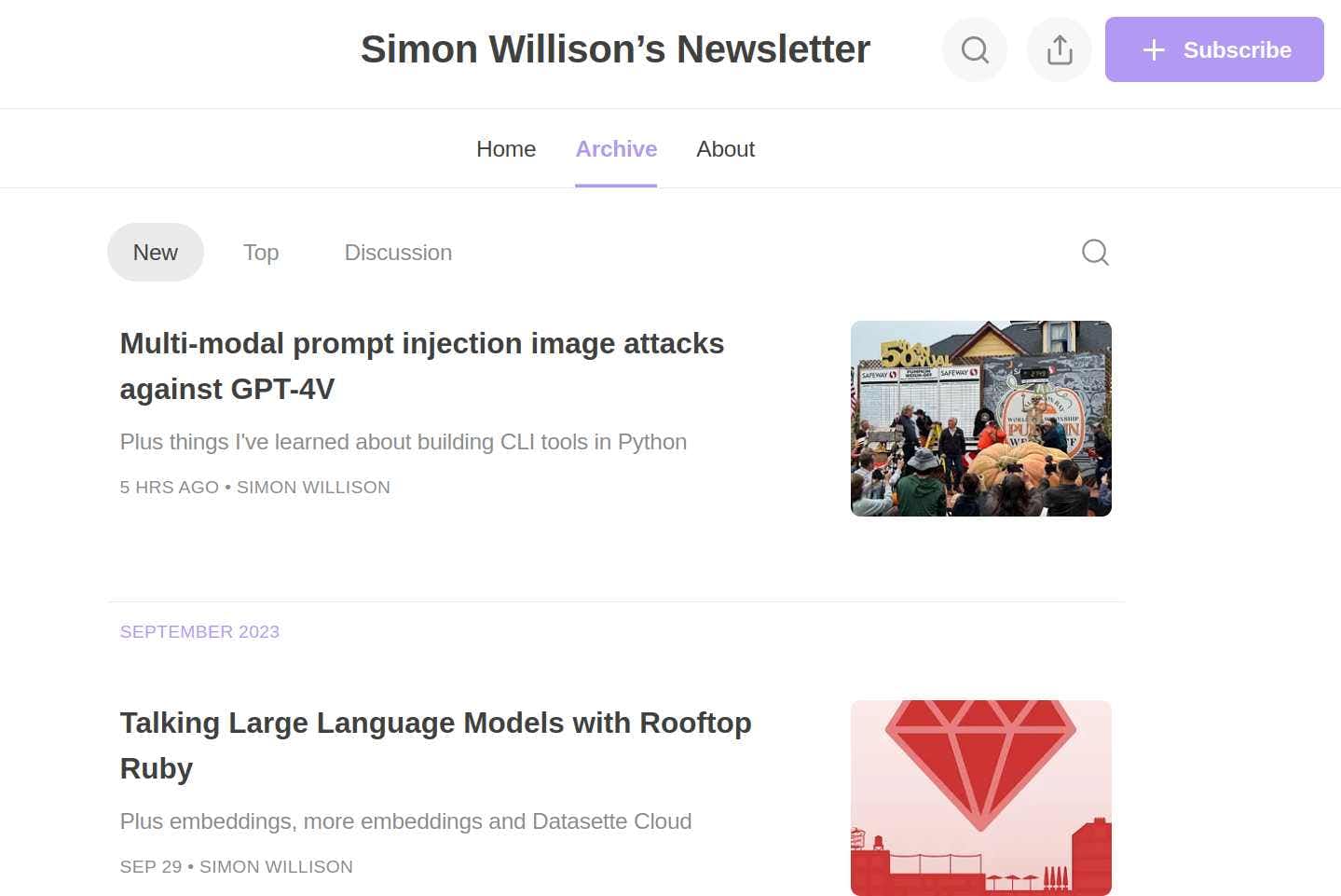 Simon Willison’s Newsletter, a Tech newsletter